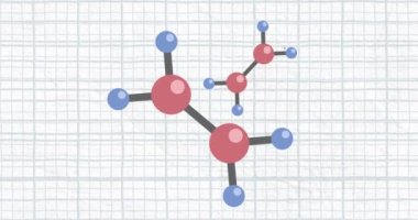 Moleküllerin mavi üzerine beyaz üzerine animasyonu. eğitim ve öğrenme kavramı dijital olarak oluşturulmuş video.