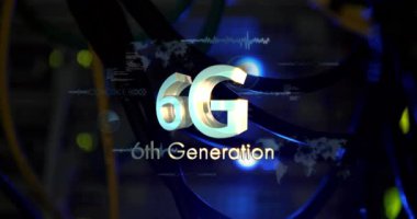 Veri işleme ve sunucu odasında 6G metin animasyonu. küresel iletişim teknolojisi konsepti dijital olarak oluşturulmuş video.