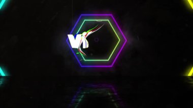 Renkli geometrik şekiller üzerinde titreşimlerin canlandırılması. Video oyunu, eğlence ve dijital arayüz kavramı dijital olarak oluşturuldu.