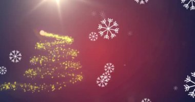 Kar yağarken kayan yıldızların yılbaşı ağacı animasyonu. Noel, gelenek ve kutlama konsepti dijital olarak oluşturuldu.