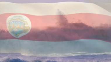 Kosta Rika bayrağının denizdeki dalgaların üzerinde dalgalanmasının animasyonu. Vatanseverlik, bağımsızlık ve kutlama konsepti dijital olarak oluşturulmuş imaj.