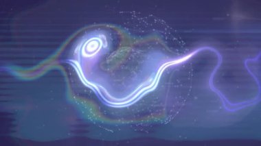 Mor arka planda parlayan izler ile bağlantı ağı olan dünyanın animasyonu. küresel bağlantılar ve dijital arayüz konsepti dijital olarak oluşturulmuş video.