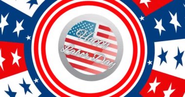 İşçi Bayramı 'nın animasyonu Amerika bayrağının üstünde. Amerikan vatanseverliği, bağımsızlık ve kutlama konsepti dijital olarak oluşturulmuş video.