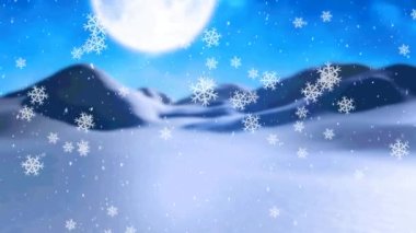 Siyah arka planda kırmızı yıldızın üzerine düşen kar animasyonu. Noel, gelenek ve kutlama konsepti dijital olarak oluşturuldu.