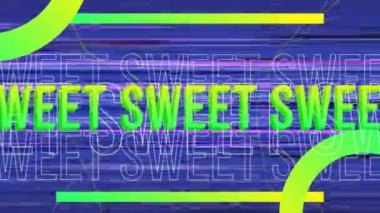 Hareket eden mavi çizgilerin üzerinde tatlı metin animasyonu. Video oyunu, eğlence ve dijital arayüz kavramı dijital olarak oluşturuldu.