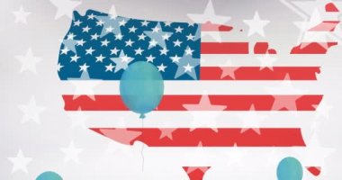 Amerika haritasında Amerikan bayrağı üzerinde hareket eden yıldızların animasyonu. Amerikan vatanseverliği, bağımsızlık ve kutlama konsepti dijital olarak oluşturulmuş video.