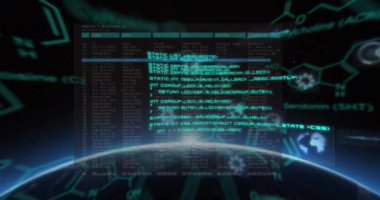 Veri işleme ve evrendeki dünyayı tarayan dürbünlerin animasyonu. küresel bilim ve dijital arayüz kavramı dijital olarak oluşturulmuş video.