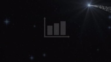 Siyah arkaplanda kar taneleri ve diyagram animasyonu. Noel, kış, gelenek ve kutlama konsepti dijital olarak oluşturulmuş video.