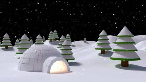 Animación Nieve Cayendo Sobre Iglú Paisaje Invernal Navidad Invierno Tradición — Vídeos de Stock