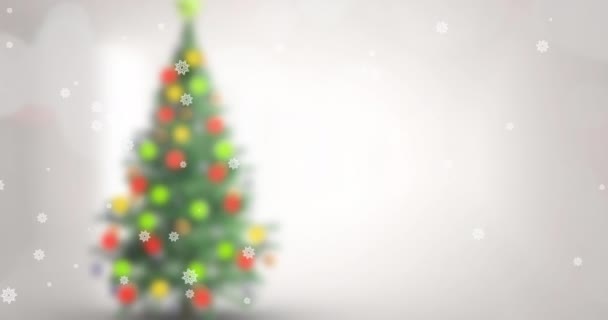 Animation Neige Tombant Sur Sapin Noël Sur Fond Beige Noël — Video