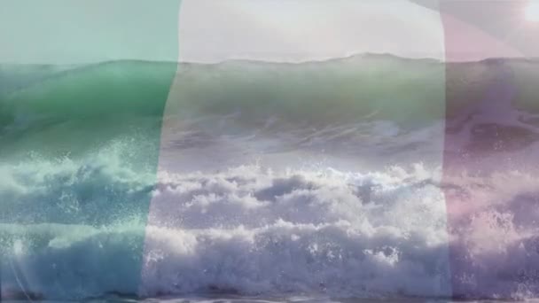 Animace Vlajky Itálie Vlající Nad Vlnami Moři Cestování Dovolená Vlastenectví — Stock video