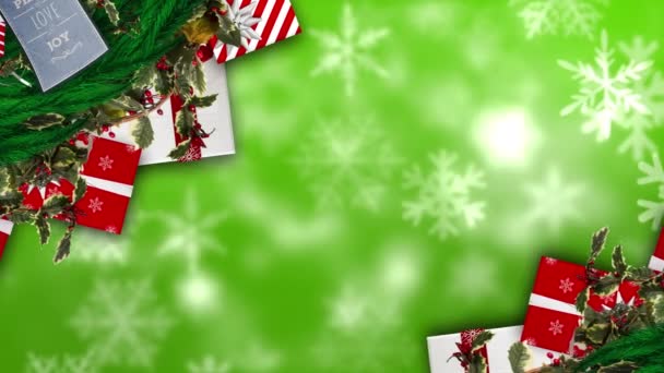Animatie Van Kerstversiering Vallende Sneeuw Kerstmis Winter Traditie Viering Concept — Stockvideo