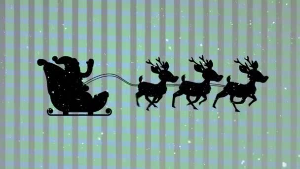 Animation Des Weihnachtsmannes Schlitten Mit Rentieren Vor Grauem Hintergrund Weihnachten — Stockvideo