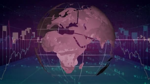 Animáció Világ Felett Pénzügyi Adatok Feldolgozása Globális Üzleti Pénzügyi Digitális — Stock videók