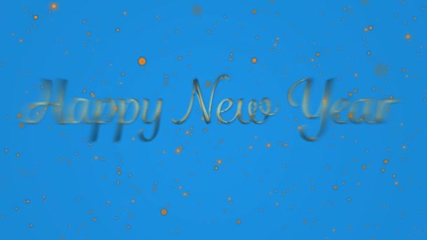 Animation Happy New Year Text Gold Spots Falling Blue Background — Stock Video