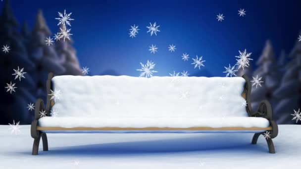 Animação Neve Caindo Sobre Banco Paisagem Inverno Natal Inverno Tradição — Vídeo de Stock