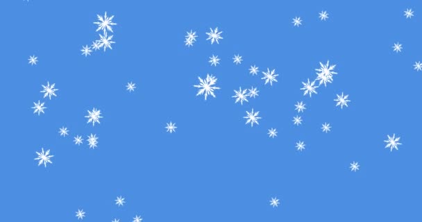 Ψηφιακή Κινούμενη Εικόνα Πολλαπλών Νιφάδων Χιονιού Που Πέφτουν Πάνω Μπλε — Αρχείο Βίντεο