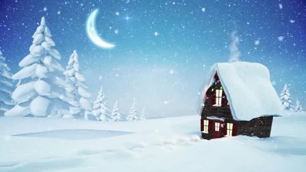 冬季风景上飘雪的动画 动画的窗口视图和圣诞装饰 圣诞节 传统和庆祝概念数字制作的视频 — 图库视频影像