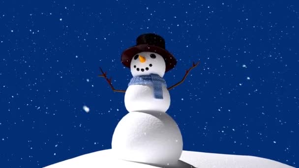 Animación Paisajes Invernales Con Muñeco Nieve Sobre Fondo Azul Navidad — Vídeo de stock