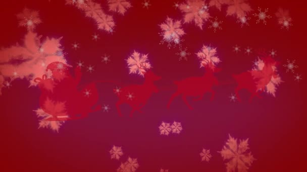 Noel Baba Nın Kızakta Yağan Karların Üzerinde Hareket Eden Ren — Stok video