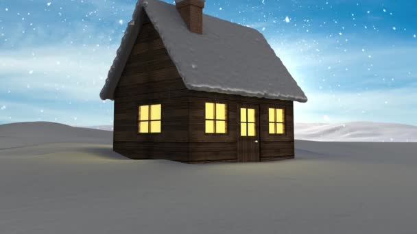 Animación Nieve Cayendo Sobre Casa Paisaje Invierno Navidad Tradición Concepto — Vídeo de stock