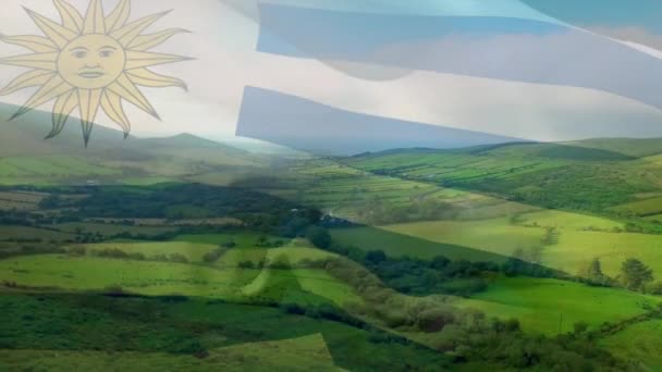 Animace Vlajky Uruguay Vlající Nad Mořskou Pláštěnkou Cestování Dovolená Vlastenectví — Stock video