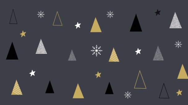 Animación Copos Nieve Estrellas Navidad Árboles Sobre Fondo Gris Navidad — Vídeo de stock