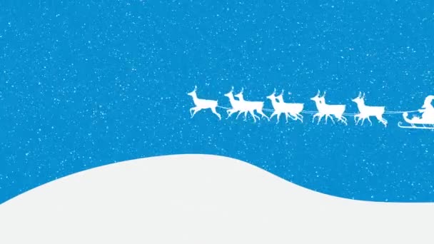 Animasi Santa Claus Kereta Luncur Dengan Rusa Dan Salju Jatuh — Stok Video