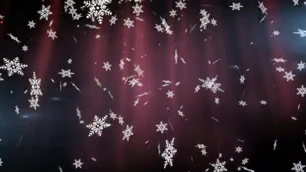 輝く赤い背景に雪の結晶のアニメーション クリスマス お祝いのコンセプトをデジタルで — ストック動画