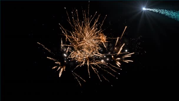 Animação Feriados Felizes Texto Fogos Artifício Estrela Natal Caindo Véspera — Vídeo de Stock