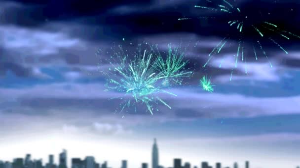 Buon Natale Testo Sui Fuochi Artificio Esplodono Contro Vista Aerea — Video Stock