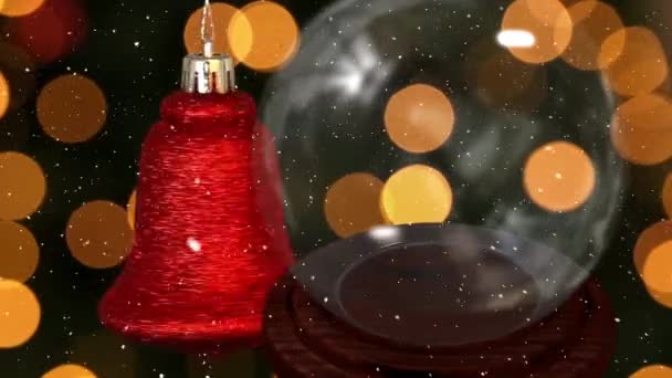 Snow Falling Christmas Bell Spinning Snow Globe Spots Light Christmas — Stock Video