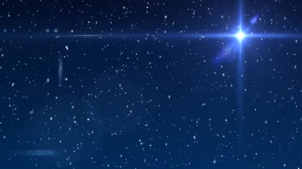Animacja Śniegu Spadającego Nad Świecącą Gwiazdą Błękitnym Niebie Boże Narodzenie — Wideo stockowe
