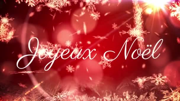 Animación Texto Joyeux Noel Sobre Nieve Cayendo Sobre Fondo Rojo — Vídeos de Stock