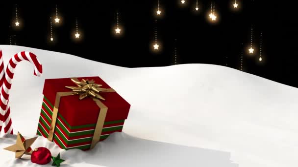 Animation Stars Falling Christmas Present Winter Landscape Christmas Winter Tradition — Stock Video