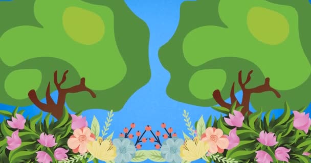 Mutlu Iki Babanın Çocuğu Doğa Manzarasının Üstünde Tutmasının Animasyonu Lgbtq — Stok video
