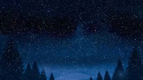 Анимация Снега Падающего Над Елками Зимних Пейзажах Рождество Традиции Концепция — стоковое видео