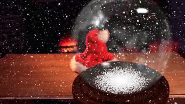 Animation Boule Verre Sur Neige Tombant Chapeau Père Noël Noël — Video