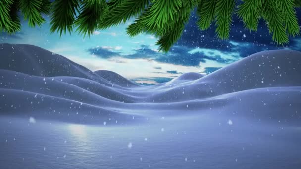 Анімація Гілок Ялинки Над Зимовим Пейзажем Різдво Традиція Концепція Святкування — стокове відео