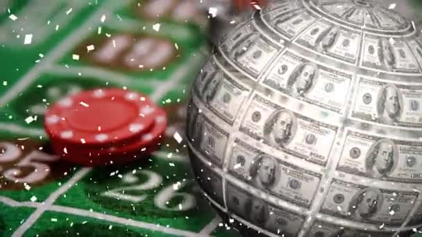 Animation Confettis Tombant Globe Avec Des Dollars Américains Sur Des — Video