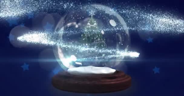 Shooting Star Christmas Tree Snow Globe Multiple Blue Stars Icons — Stock Video