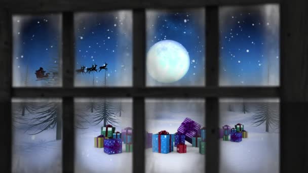 Animation Window View Christmas Decoration Christmas Winter Tradition Celebration Concept — Stock Video