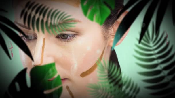 Animation Von Mascara Ikonen Und Frau Auf Grünem Hintergrund Mode — Stockvideo