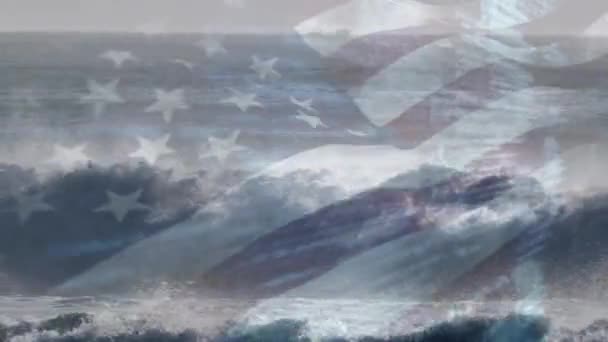 Animation Der Flagge Der Vereinigten Staaten Die Über Dem Meer — Stockvideo