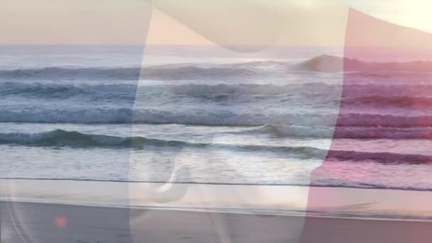 Animace Francouzské Vlajky Vlající Nad Vlnami Moři Cestování Dovolená Vlastenectví — Stock video