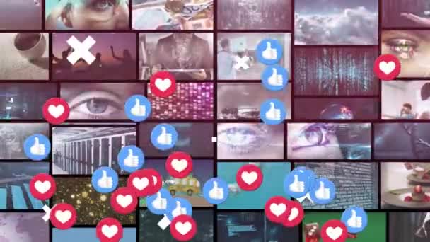 Animatie Van Social Media Iconen Vliegen Schermen Video Game Entertainment — Stockvideo