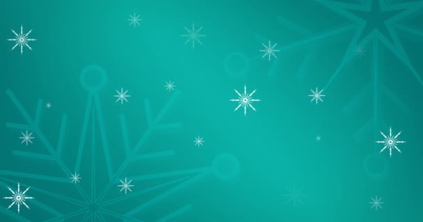 緑の背景に落ちる雪片のアニメーション クリスマス お祝いのコンセプトをデジタルで — ストック動画
