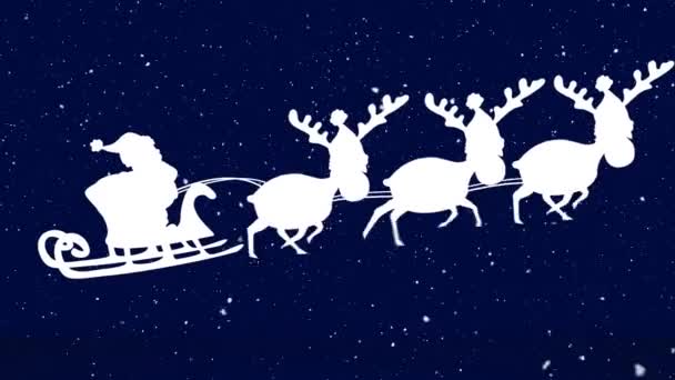 Animazione Babbo Natale Slitta Con Renne Che Muovono Sulla Neve — Video Stock