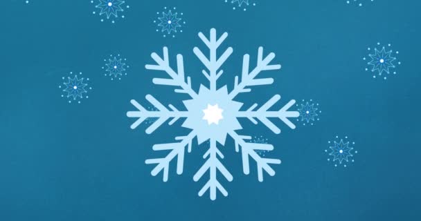 Animación Copos Nieve Cayendo Sobre Fondo Azul Navidad Tradición Concepto — Vídeo de stock