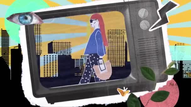 Moda Çiziminin Şehir Manzarası Üzerindeki Animasyonu Moda Tasarımı Moda Gösterisi — Stok video
